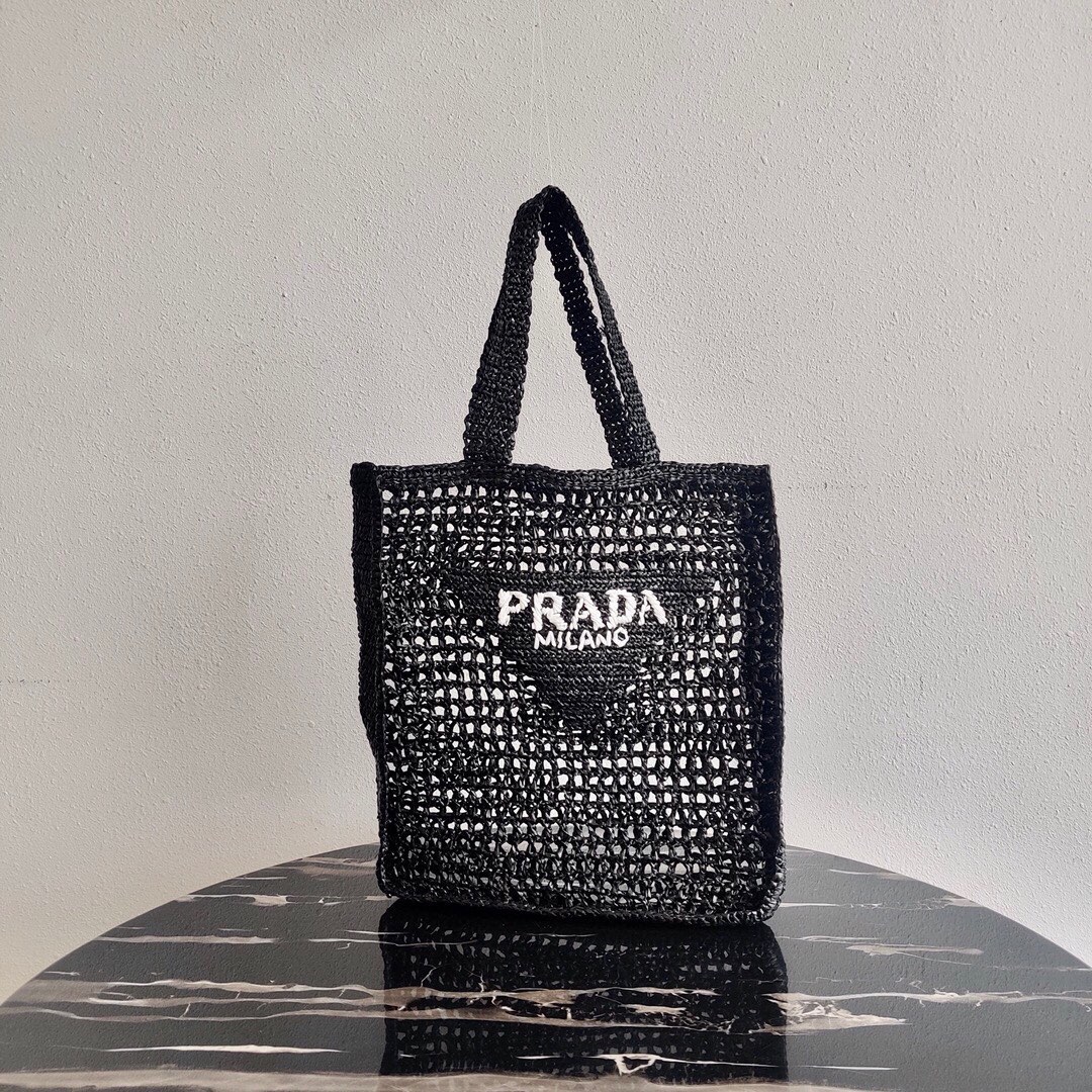 Prada Crochet Bag Tote Black 1BG393